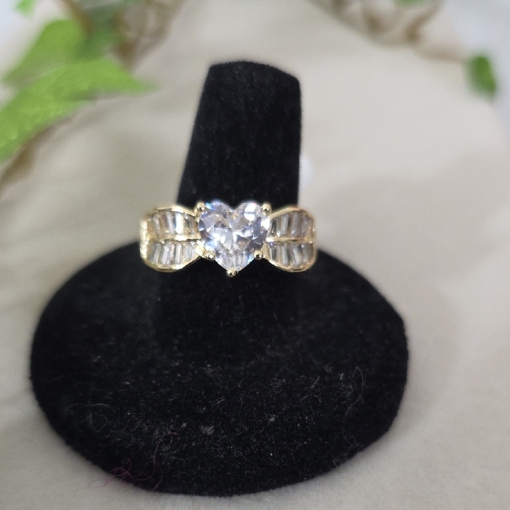 Gold Filled Ring CZ Heart Center Stone with Baguettes Size 9